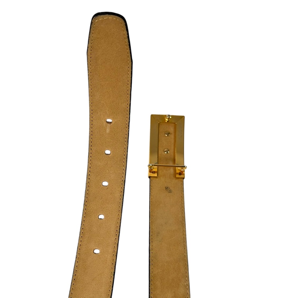 Renzo Paris‎ Mens Belt US 36-38 Croc Embossed Calfskin Black Gold Buckle France - Picture 3 of 7